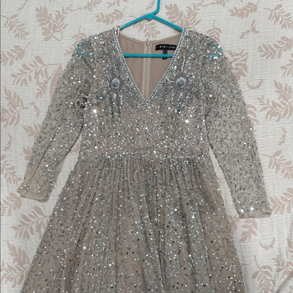 Aidan Mattox Sparkling Silver Kids Dress